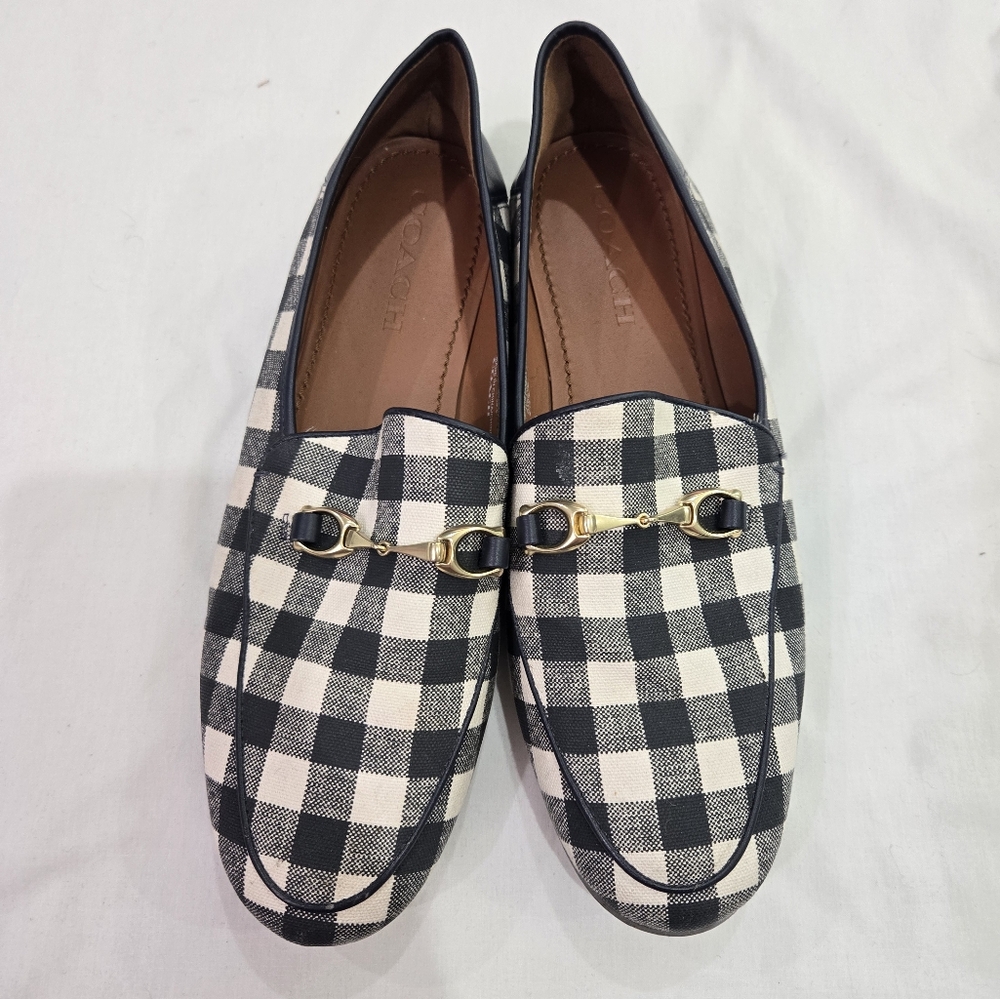 Coach Haley Gingham Loafers navy size 9B - Picture 3 of 10